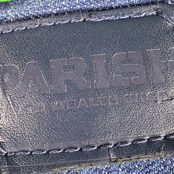 Parish Mens Jeans Distressed Blue Denim Green Accent Stitching Stylish - Picture 15 of 16